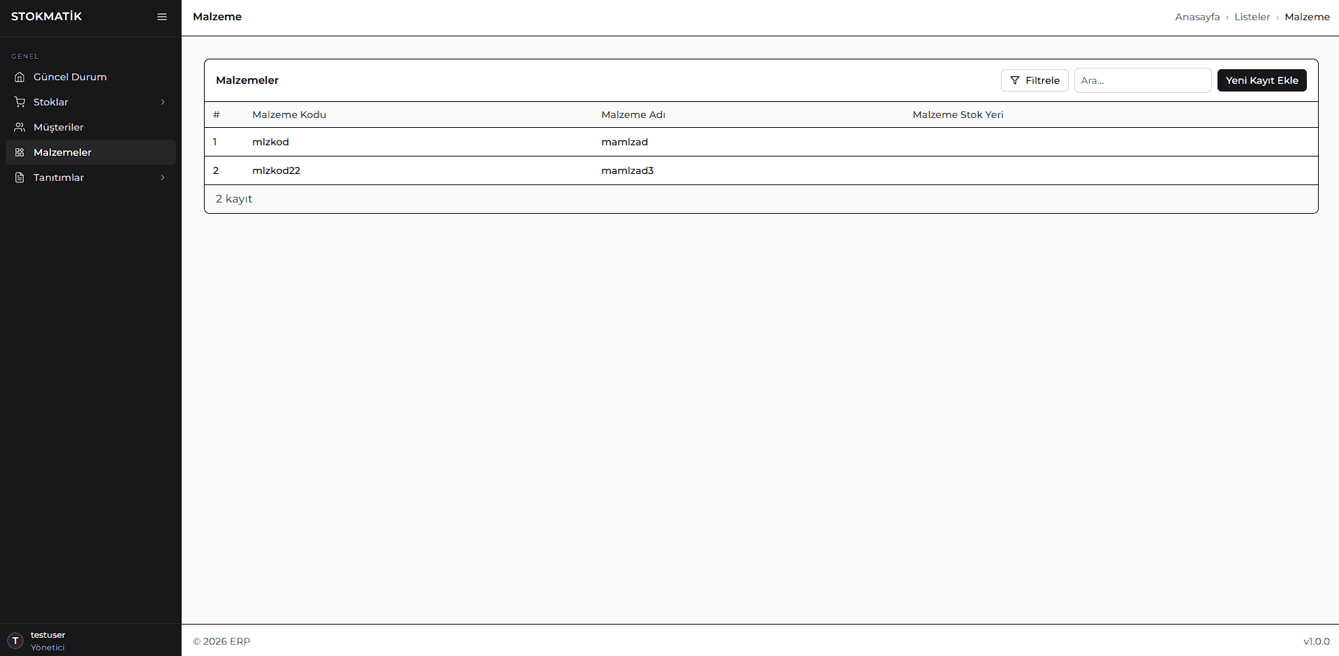 Kritik stok ve raporlama paneli