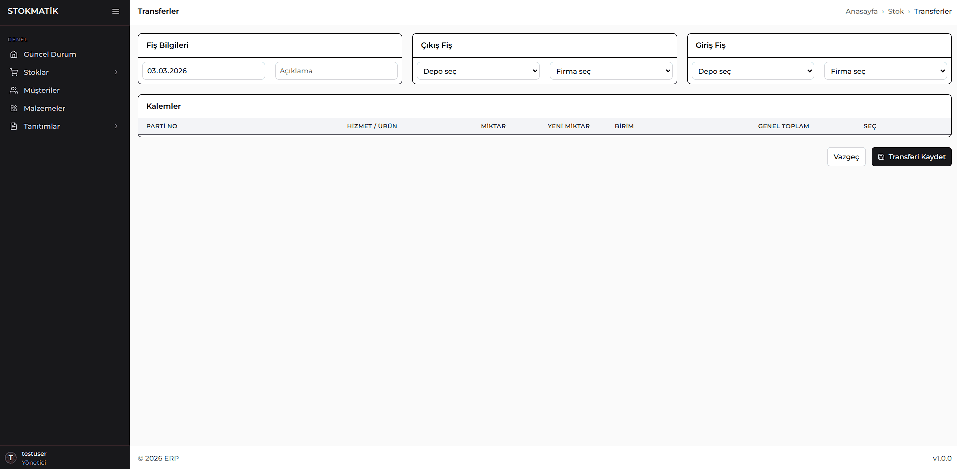 Kritik stok ve raporlama paneli