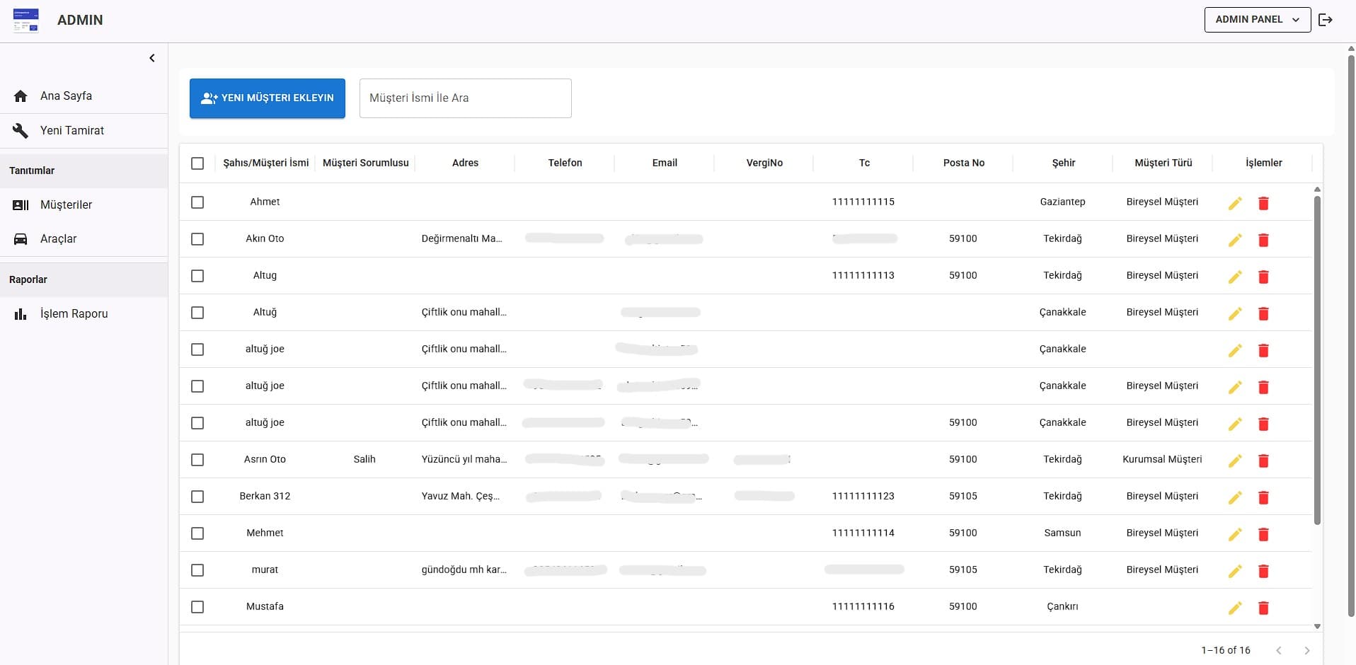 Bakım durumu ve fiyat raporlama paneli